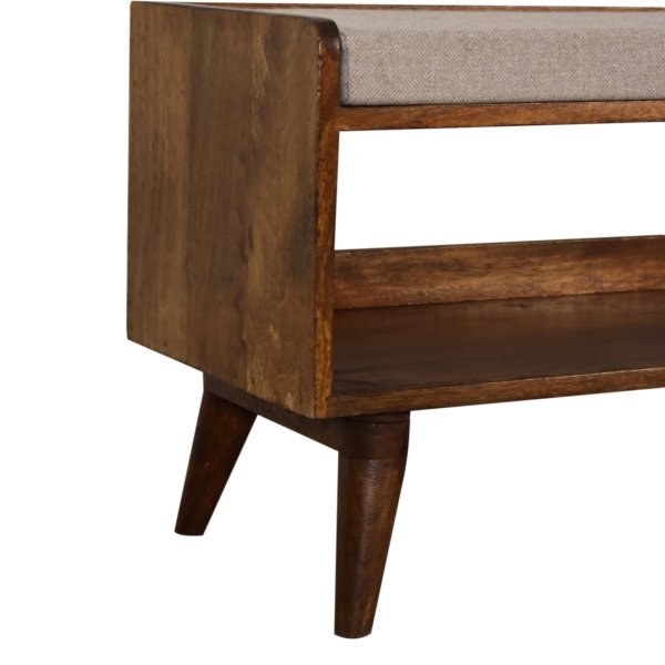 Solid Mango Wood Chestnut Finished with Brown Tweed Seat Pad Bench - Image 5