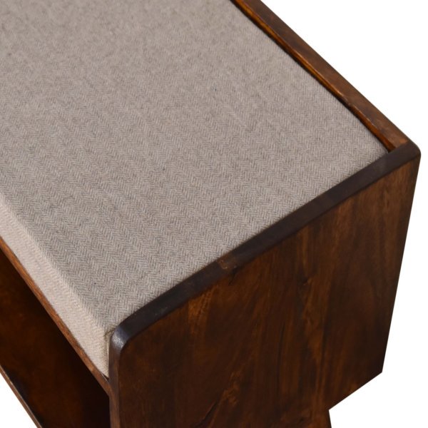 Solid Mango Wood Chestnut Finished with Brown Tweed Seat Pad Bench - Image 7
