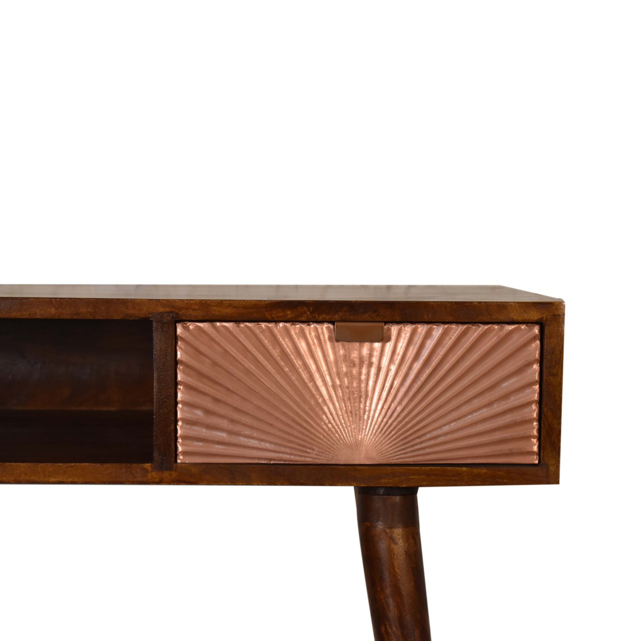 Solid Mango Wood Chestnut Finished 1 Drawer 1 Slot Manila Rose Gold Writing Desk - Image 4
