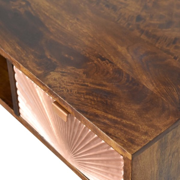 Solid Mango Wood Chestnut Finished 1 Drawer 1 Slot Manila Rose Gold Writing Desk - Image 5