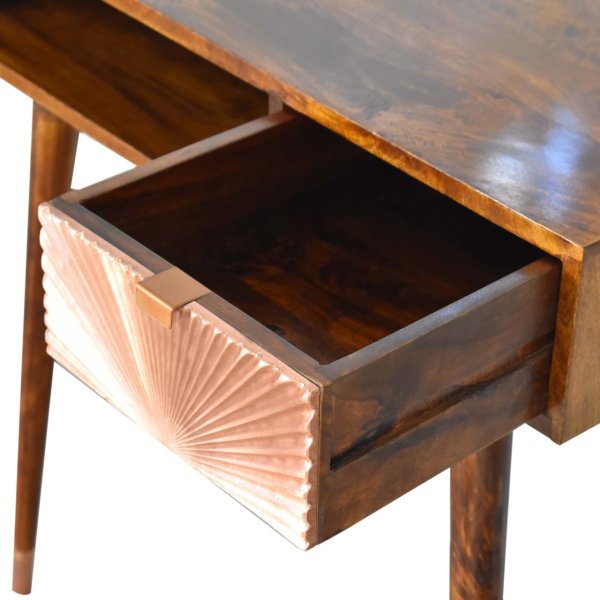 Solid Mango Wood Chestnut Finished 1 Drawer 1 Slot Manila Rose Gold Writing Desk - Image 6