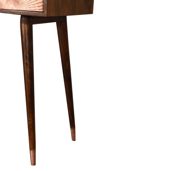 Solid Mango Wood Chestnut Finished 1 Drawer 1 Slot Manila Rose Gold Writing Desk - Image 7