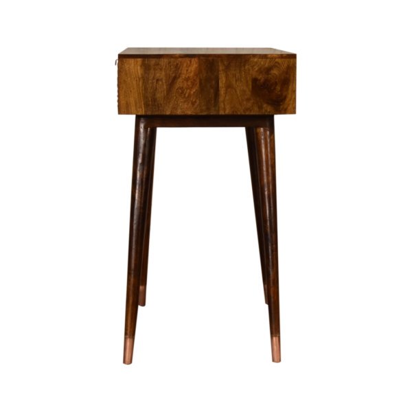 Solid Mango Wood Chestnut Finished 1 Drawer 1 Slot Manila Rose Gold Writing Desk - Image 8