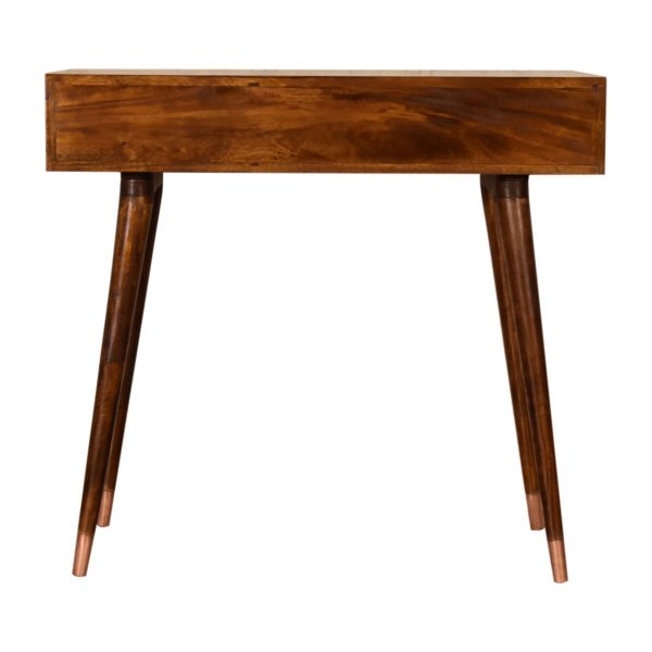 Solid Mango Wood Chestnut Finished 1 Drawer 1 Slot Manila Rose Gold Writing Desk - Image 9