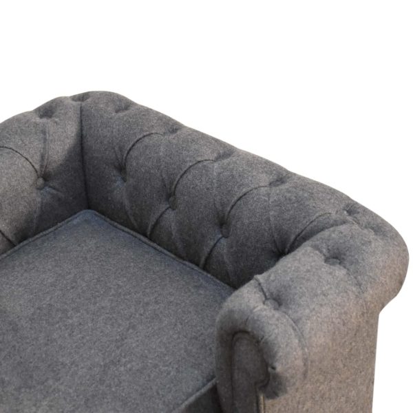 Solid Mango Wood Battleship Tweed Button Pet Bed - Image 5