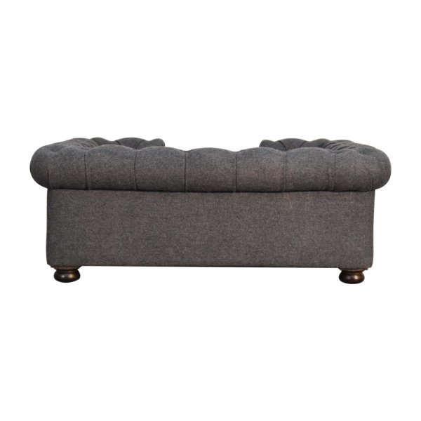 Solid Mango Wood Battleship Tweed Button Pet Bed - Image 9
