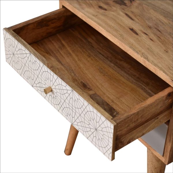 Solid Mango Wood Oak Finished with 2 Drawers Grey & Patterned Bedside - Image 4