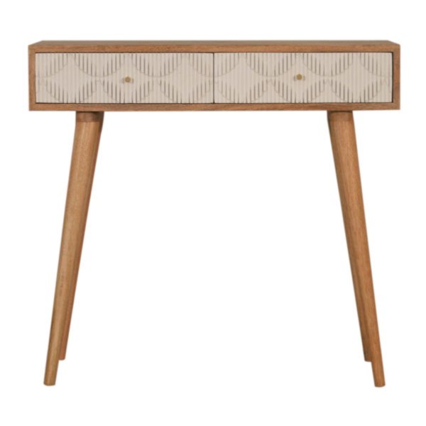 Solid Mango Wood Natural Finish 2 Drawer Milan White Console Table