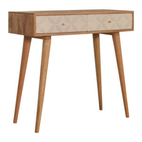 Solid Mango Wood Natural Finish 2 Drawer Milan White Console Table - Image 2