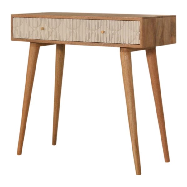 Solid Mango Wood Natural Finish 2 Drawer Milan White Console Table - Image 3