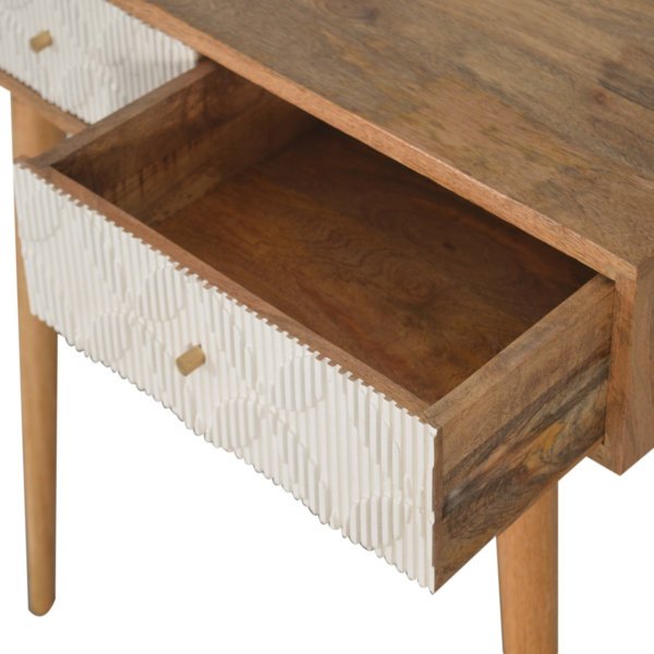 Solid Mango Wood Natural Finish 2 Drawer Milan White Console Table - Image 6