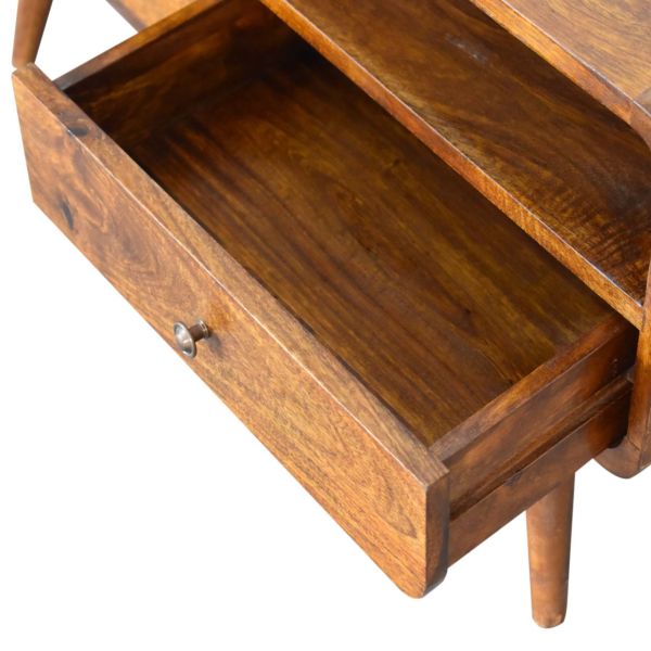 Solid Mango Wood Chestnut Finished 2 Drawer Curved Plug In Your Devices TV Unit - Image 6