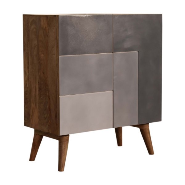 Solid Mango Wood Hand Painted 2 Drawers 2 Doors Quebec Grey Cabinet - Image 2