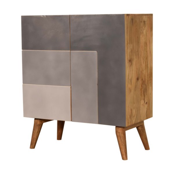 Solid Mango Wood Hand Painted 2 Drawers 2 Doors Quebec Grey Cabinet - Image 3