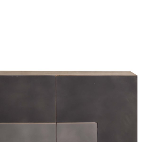 Solid Mango Wood Hand Painted 2 Drawers 2 Doors Quebec Grey Cabinet - Image 4
