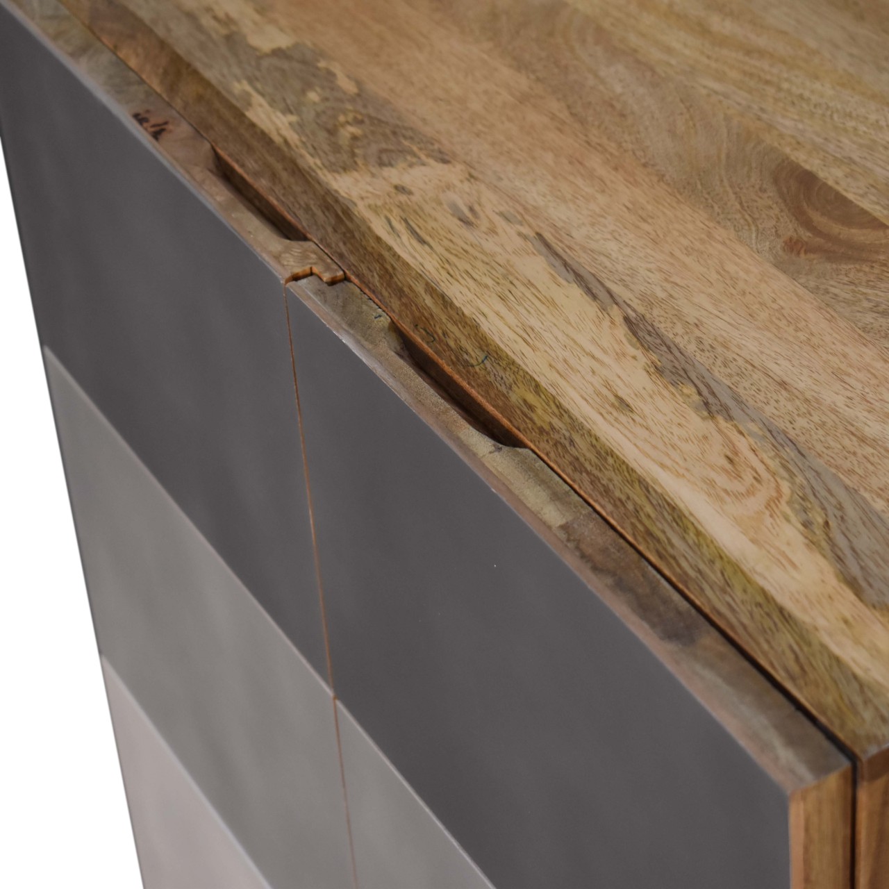 Solid Mango Wood Hand Painted 2 Drawers 2 Doors Quebec Grey Cabinet - Image 5