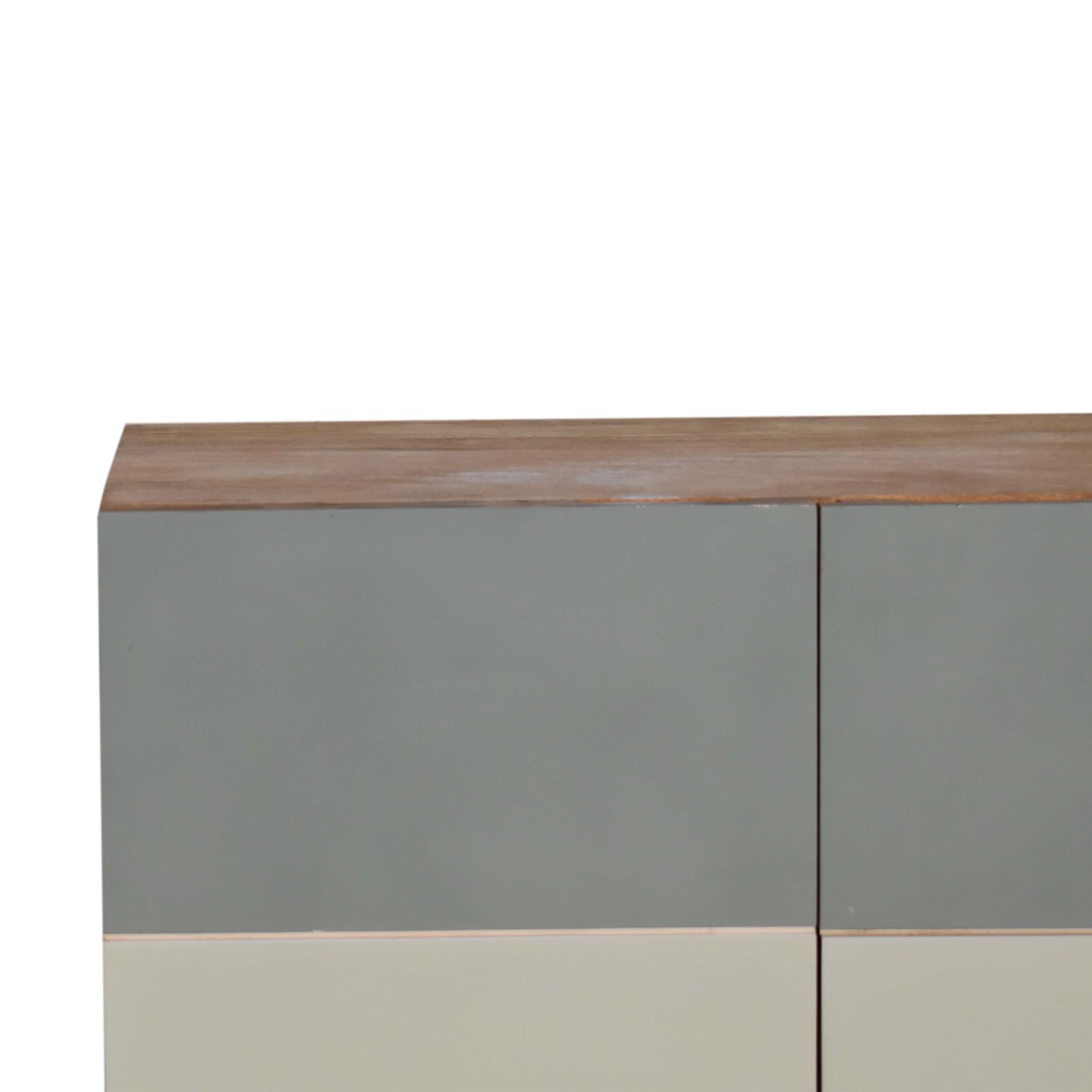 Solid Mango Wood Oak Finished 2 Door 2 Drawer Quebec Hand Painted Green Cabinet - Image 4