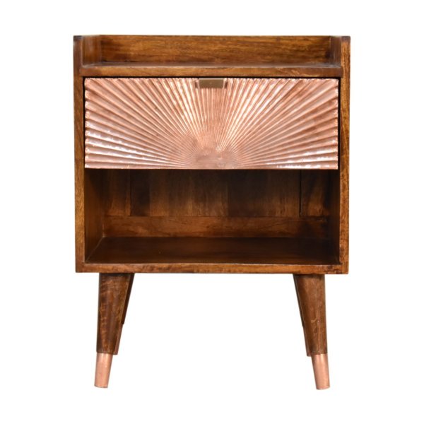 Solid Mango Wood Chestnut Finished Manila Copper Front 1 Drawer Bedside