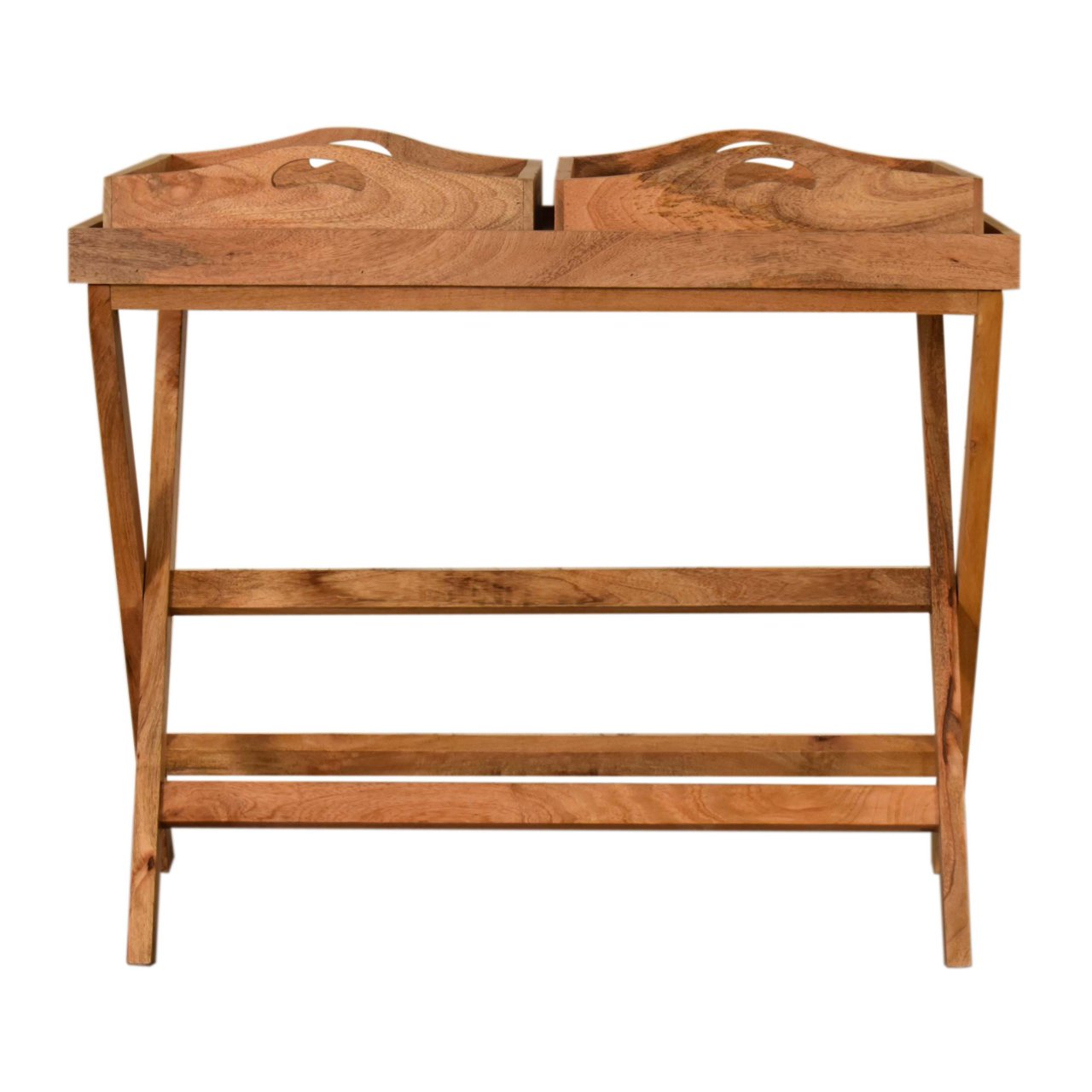 Solid Mango Wood Oak Finished 2 Tray Prima Butler Tray Table