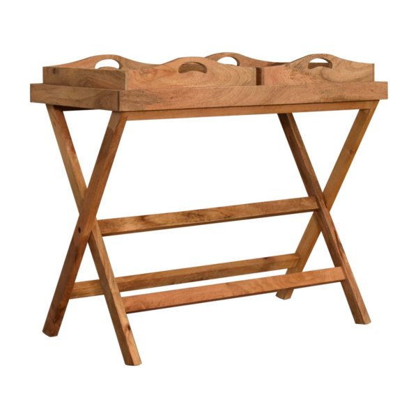 Solid Mango Wood Oak Finished 2 Tray Prima Butler Tray Table - Image 3