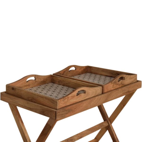 Solid Mango Wood Oak Finished 2 Tray Prima Butler Tray Table - Image 4