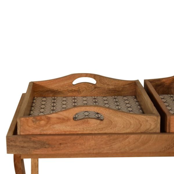 Solid Mango Wood Oak Finished 2 Tray Prima Butler Tray Table - Image 5