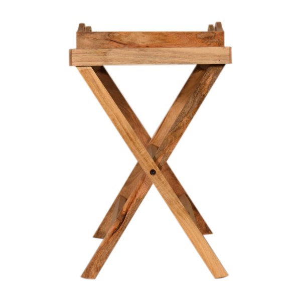 Solid Mango Wood Oak Finished 2 Tray Prima Butler Tray Table - Image 9