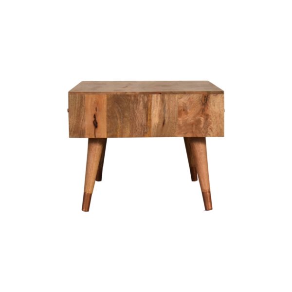 Solid Mango Wood Oak Finished 2 Drawer Copper Inlay Coffee Table - Image 9