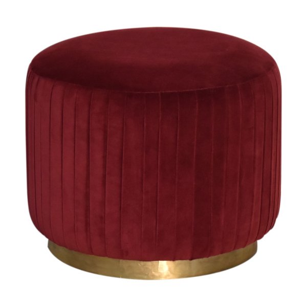 Solid Mango Wood Wine Velvet Pleated Footstool - Image 2