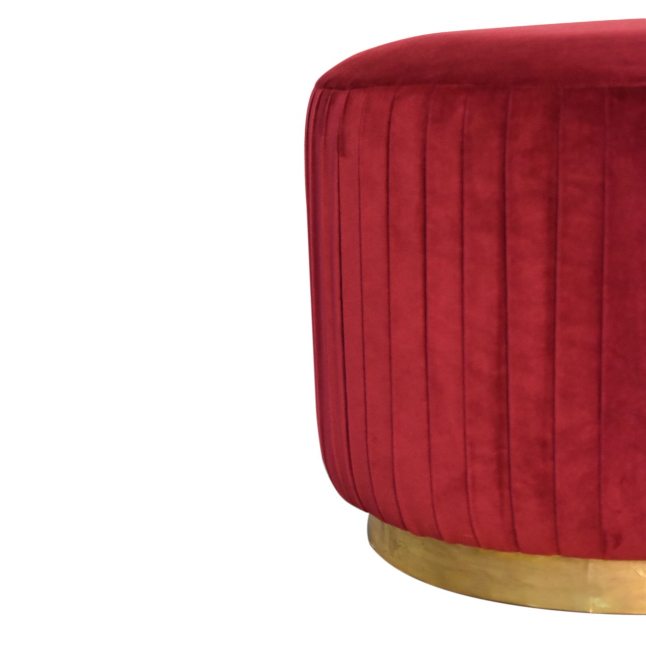 Solid Mango Wood Wine Velvet Pleated Footstool - Image 3