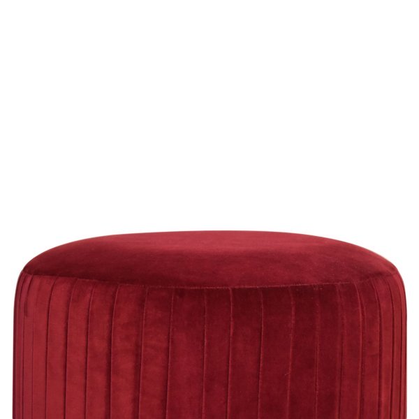 Solid Mango Wood Wine Velvet Pleated Footstool - Image 4