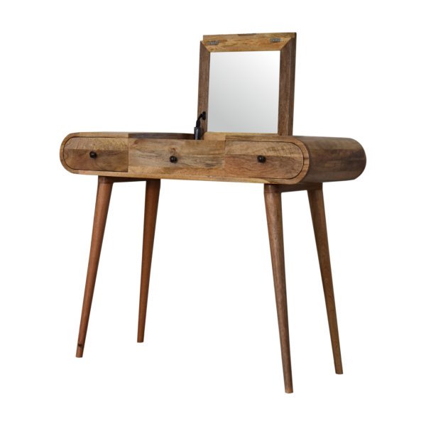 Solid Mango Wood Oak Finish Round Dressing Table - Image 5