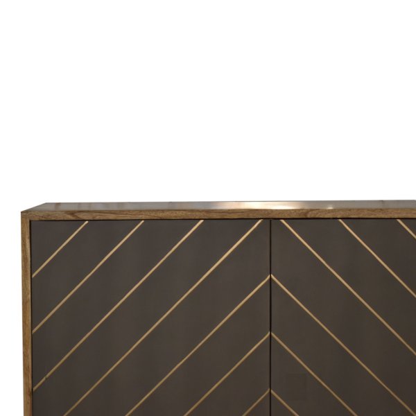 Solid Mango Wood Oak Finish 2 Cement Brass Inlay Door Cabinet - Image 4
