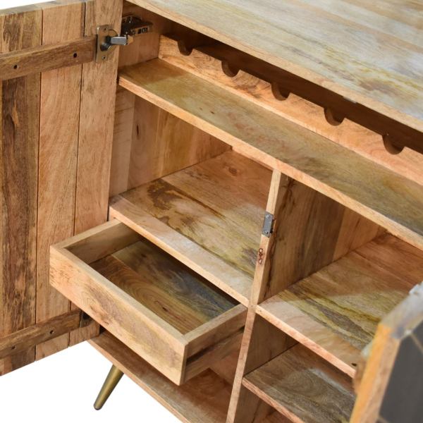 Solid Mango Wood Oak Finish 2 Cement Brass Inlay Door Cabinet - Image 7