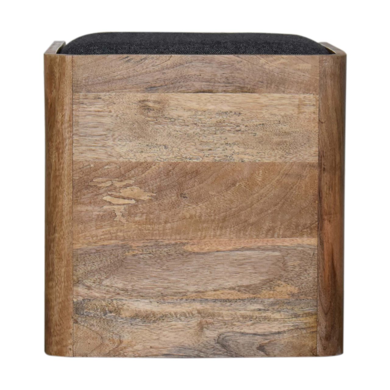 Solid Mango Wood Oak Finished Round Cut-out Pet Bed with Black Tweed Seat Pad - Image 8