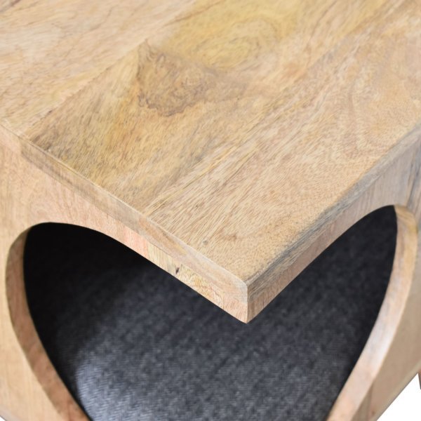 Solid Mango Wood Oak Finished Tweed Upholstered Nordic Cut-out Pet Bed - Image 5