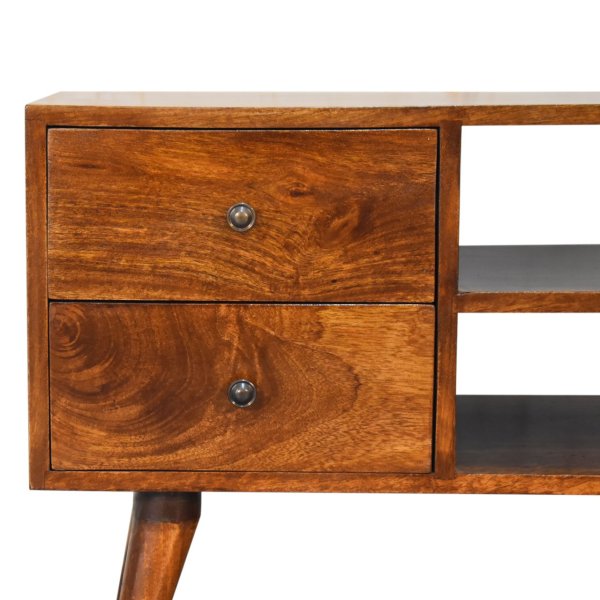 Solid Mango Wood Chestnut Finished 4 Drawer Scandinavian Style Media Unit - Image 4