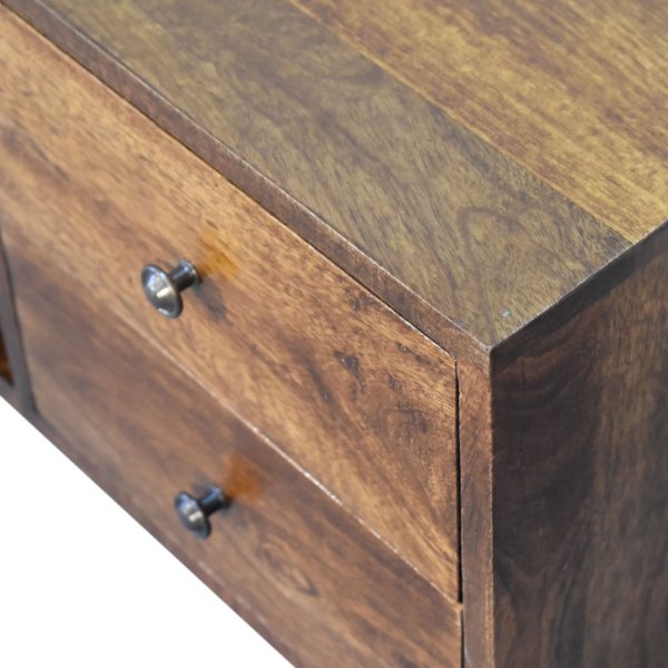Solid Mango Wood Chestnut Finished 4 Drawer Scandinavian Style Media Unit - Image 5