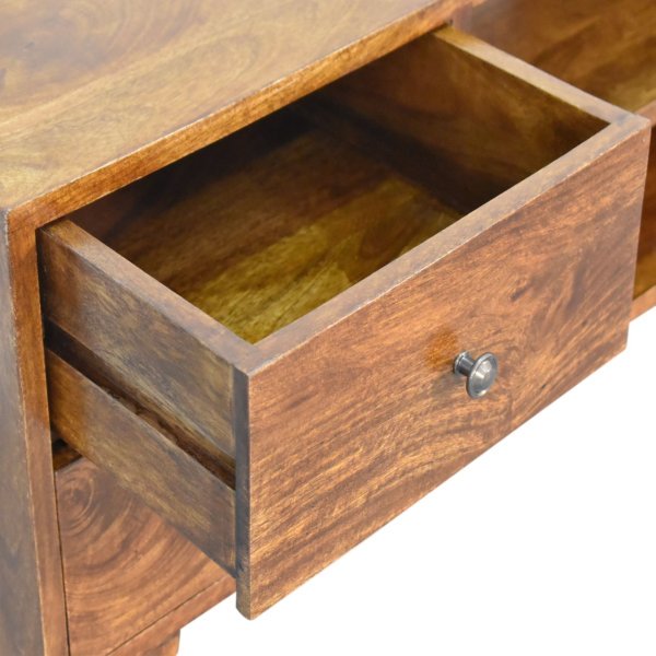 Solid Mango Wood Chestnut Finished 4 Drawer Scandinavian Style Media Unit - Image 6