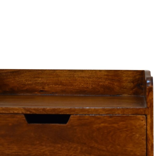 Solid Mango Wood Chestnut Finished 3 Drawer Gallery Back Bedside - Image 4
