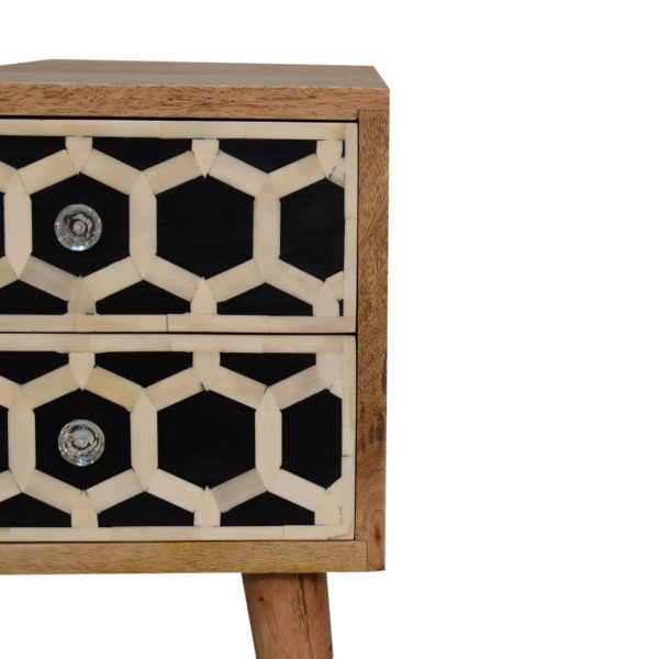 Solid Mango Wood Oak Finished 2 Drawer Mini Bone Inlay Bedside - Image 4