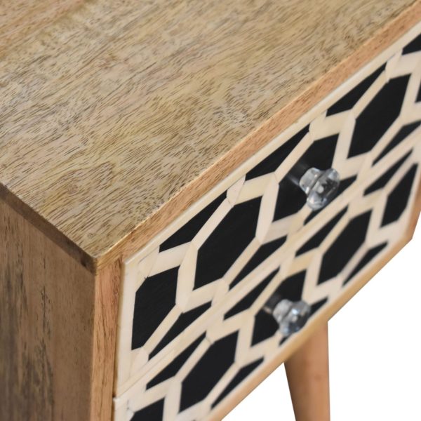 Solid Mango Wood Oak Finished 2 Drawer Mini Bone Inlay Bedside - Image 5