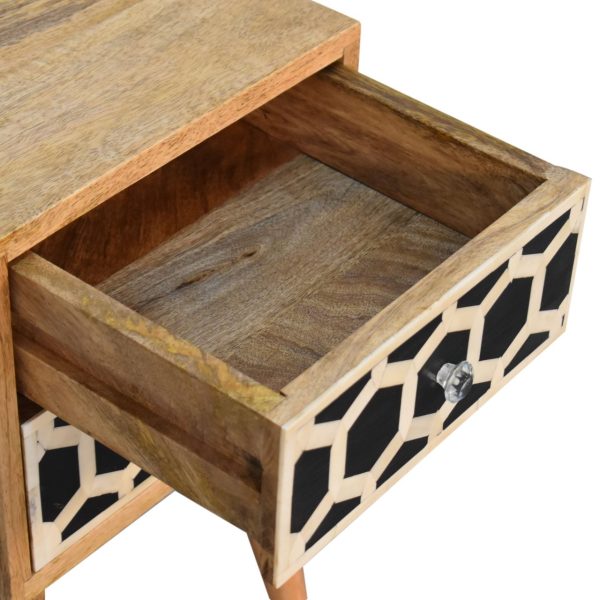 Solid Mango Wood Oak Finished 2 Drawer Mini Bone Inlay Bedside - Image 6