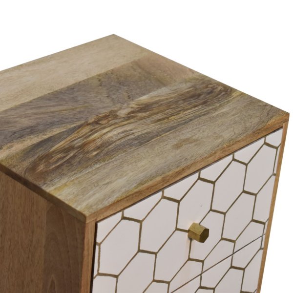 Solid Mango Wood Oak Finished White Front with Brass Inlay 2 Drawer Cassia Bedside - Image 5