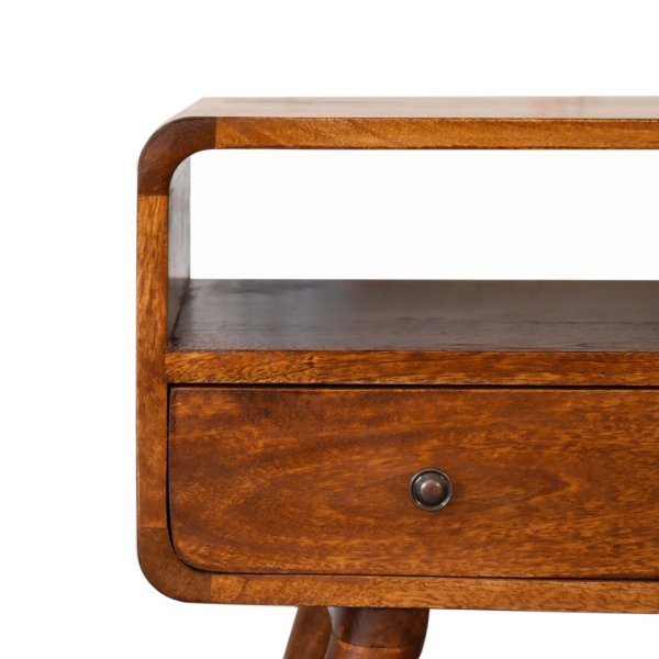 Solid Mango Wood Mini Chestnut Curved Media Unit with 2 Drawers - Image 4