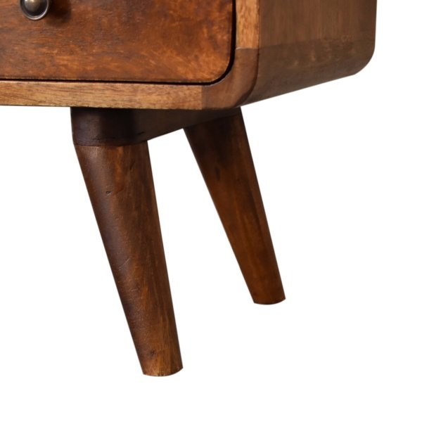 Solid Mango Wood Mini Chestnut Curved Media Unit with 2 Drawers - Image 7