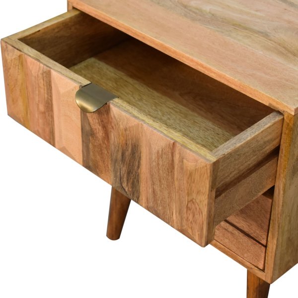 Solid Mango Wood Oak Finished Prism Carved 2 Drawer Bedside - Image 6