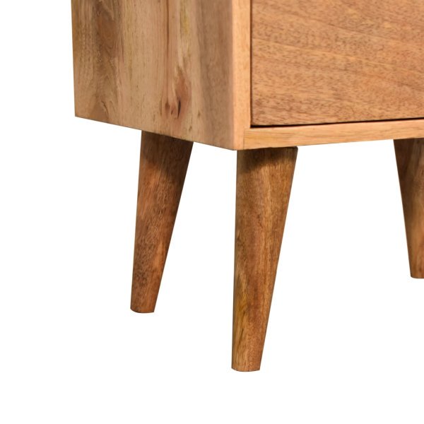 Solid Mango Wood Oak Finished Prism Carved 2 Drawer Bedside - Image 7