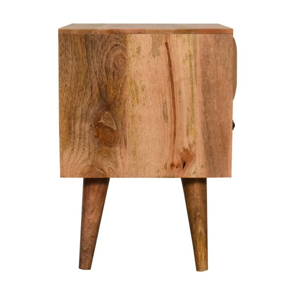 Solid Mango Wood Oak Finished Prism Carved 2 Drawer Bedside - Image 8