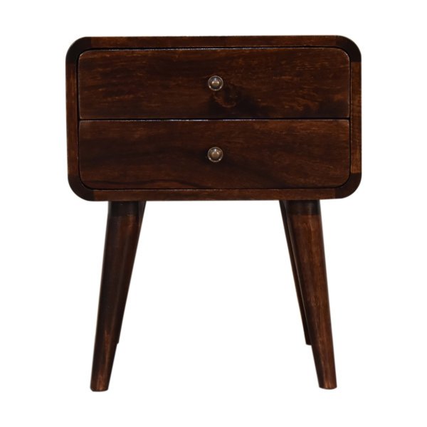 Solid Mango Wood Dark Walnut Finished 2 Drawer Bedside